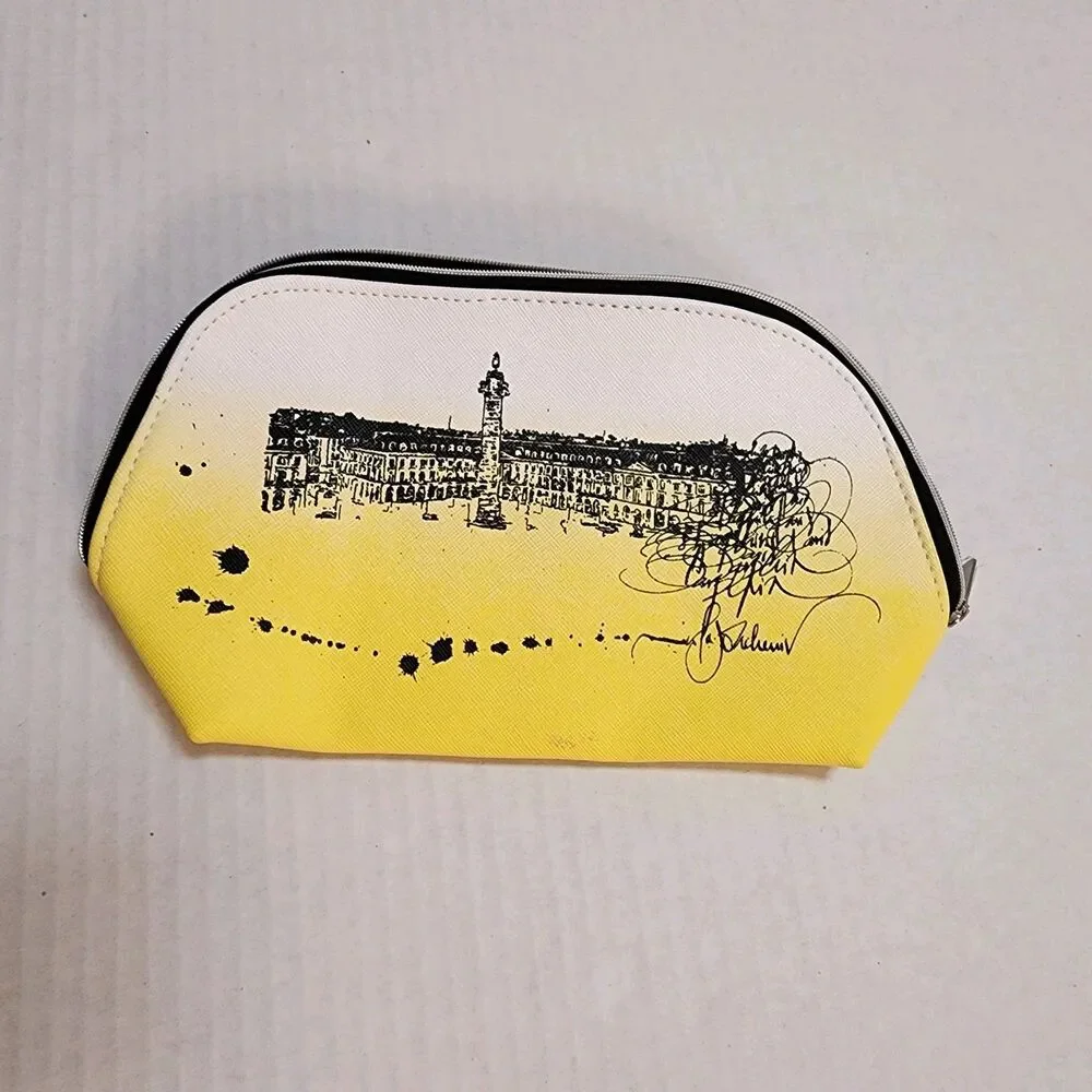 Darphin Paris Yellow Ombre Cosmetic Bag Travel Pouch Parisian Sketch NWOT Read